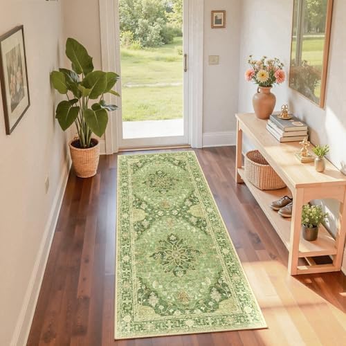 RELEANY Washable Area Rug, Runner 2'x6', Green/Yellow - Image 3