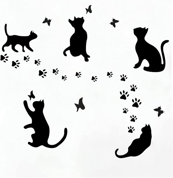 5 Pcs Black Cat Stickers Paw Patrol Party Wall Decal Butterfly Wall Decor, Removable Art Vinyl Door Decal Wallpaper for Family Bedroom Living Room Home Decorations by Unknown