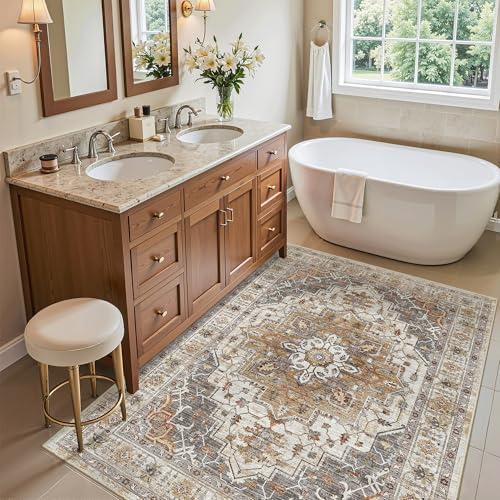 Madane Washable Entry Rug 3x4 Area Rugs for Entryway Kitchen, Turmeric/Grey by Madane