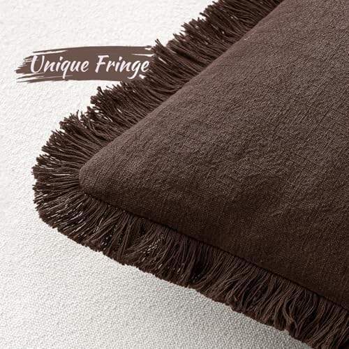 MIULEE Linen Fringe Decorative Fall Throw Pillow Covers Dark Brown 18x18 - Image 4