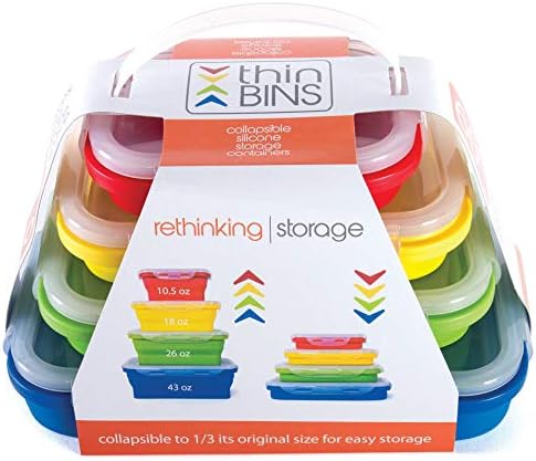 Kitchen Home Thin Bins Collapsible Containers – Set of 4 Rectangle Silicone Food Storage Containers – BPA Free, Microwave, Dishwasher and Freezer Safe - Image 2