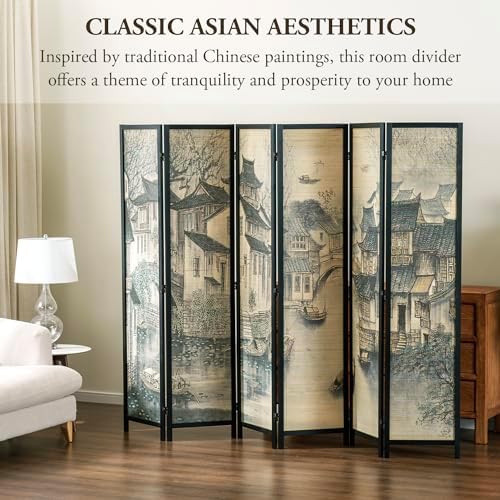 MyGift 6-Panel Room Divider Privacy Partition, Black Wood Folding Screen - Image 2