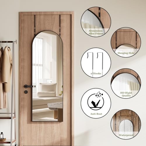 BEAUTYPEAK Arched Full Length Over The Door Mirror 14" x 48", Black - Image 4