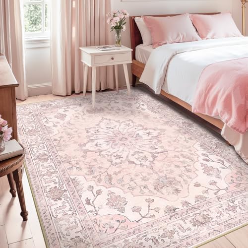 RELEANY Washable Area Rug, 5'x8', Pink - Image 6