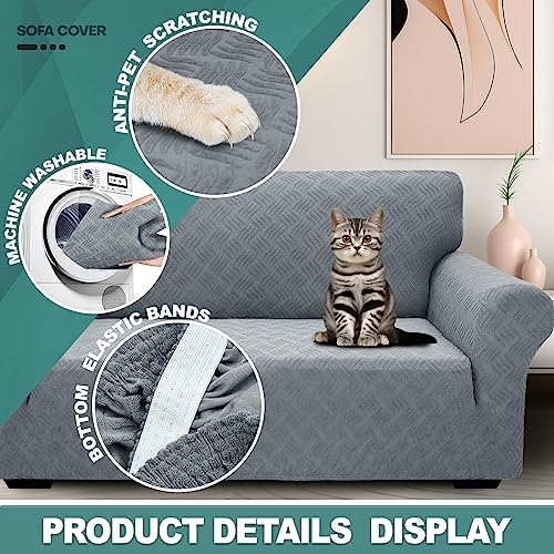 YEMYHOM Couch Cover Latest Jacquard Design High Stretch Extra Large Sofa Covers Pet Dog Cat Proof Oversized Slipcover Non Slip Magic Elastic Furniture Protector (X-Large, Leaf Pattern Light Gray) - Image 4
