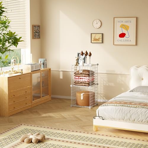 C&AHOME Wire Cube Storage, 2-Cube Storage Organizer Metal, C Grids, White - Image 2