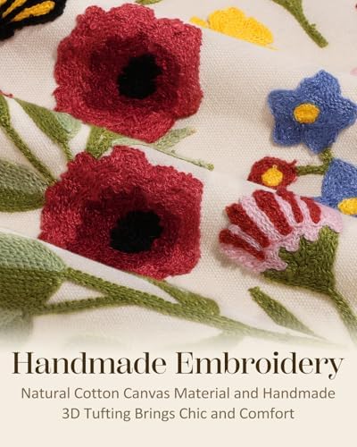 Embroidered Throw Pillow Covers 18x18 Inch, 2Pack, Retro Flower - Image 2