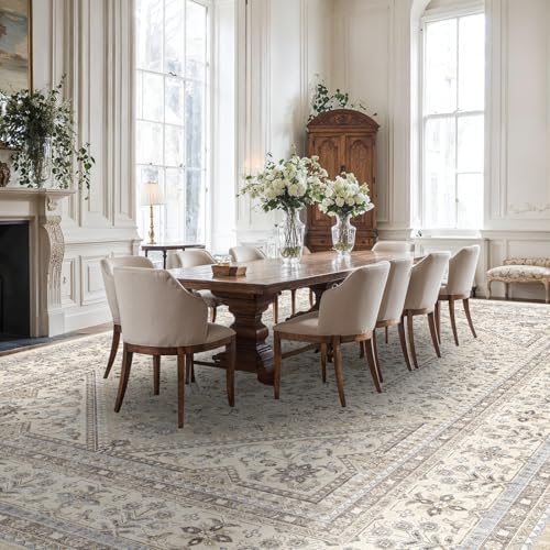 12x15 Washable Area Rug for Living Room - Non-Slip Vintage Rugs Beige Gray - Image 4