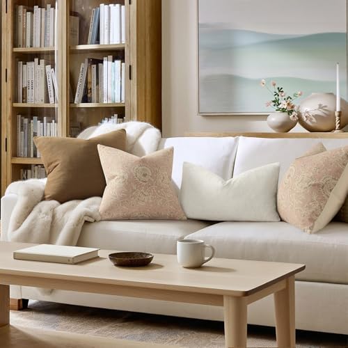 Vintage Floral Print Throw Pillow Covers 20x20 Set of 2 Neutral Modern Farmhouse Pillowcases Accent Decorative Cushion Covers Boho Home Decor for Couch Sofa Chair Bed Living Room, Champagne Pink - Image 5