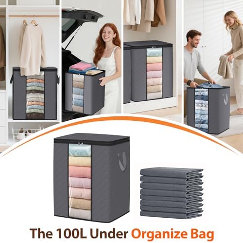 SpaceWhisper 8 Pack 100L Clothes Storage, Foldable Storage Bags, Grey - Image 6