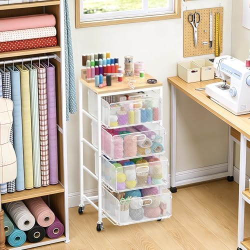 SUNALLY Kitchen Storage Cart with Drawers,Metal Snack Cart Organizer,White - Image 6