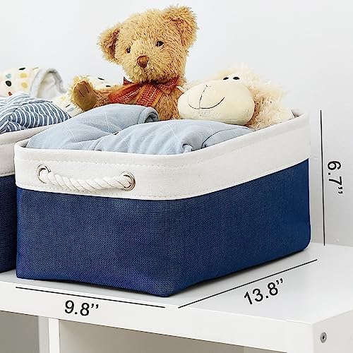 TheWarmHome Storage Bins for Shelves - 1 Pack 13.8x9.7x6.7 inch Collapsible Storage Basket for Organizing, Dog Toy Bin for Closet Organizer laundry Cloth Nursery (White & Jean Blue) - Image 6