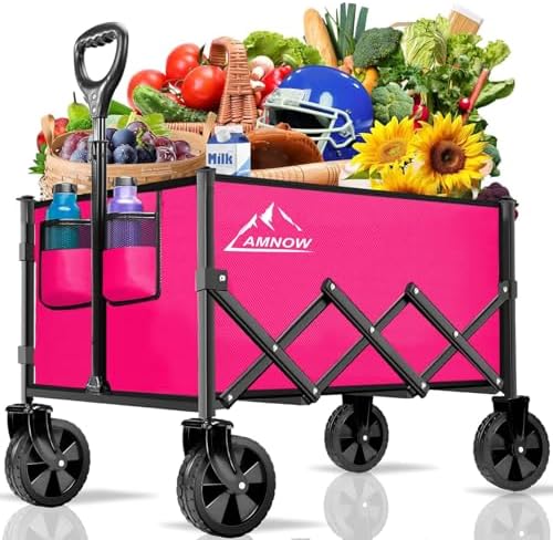AMNOW 100L Collapsible Wagon Cart with All Terrain Wheels, 350LBS, Rose by AMNOW