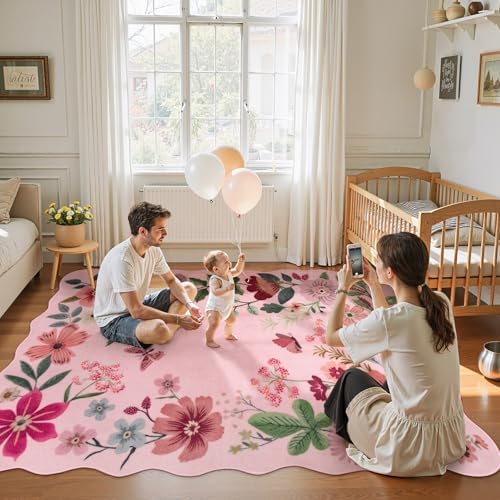 Lahome Floral Living Room Rugs, Washable Pink Area Rugs 5x7 Rug for Bedroom - Image 2