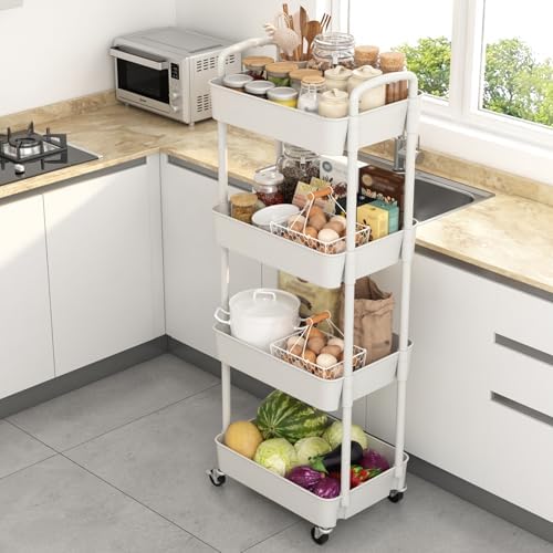 Sywhitta 4-Tier Plastic Rolling Utility Cart with Wheels for Storage,White - Image 5