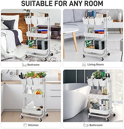 5 Pack Hanging Cup Holders, Multipurpose Rolling Cart Accessories Utility Cart Accessories For Art Craft Supplies, Space Saving Hanging Storage Basket Pencil Holder Makeup Organizers (White) - Image 4
