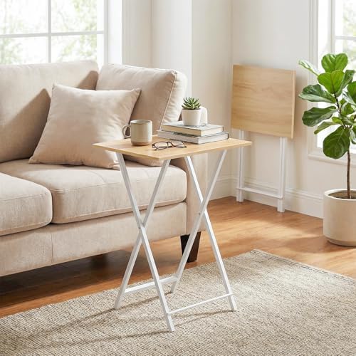 HOOBRO Folding TV Table, TV Tray, Stable Snack Table for Small Space, Portable Sofaside Desk, Easy Assembly and Storage, Ideal for Snacks and Meals in Living Room, Natural and White, WN15BZ01 - Image 4