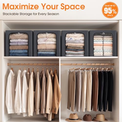 Metal Frame Clothes Storage Bins, Light Grey, 40L, 4 Pack - Image 3