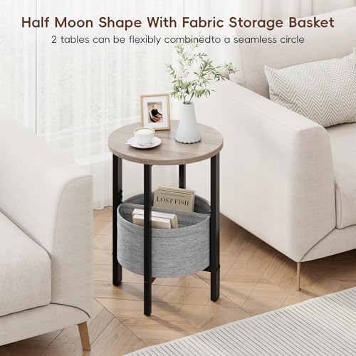 Vagusicc Small Round Side Table End Table, Tall Accent Table with Storage Basket, Set of 2 Half Round Tables Half Moon Tables, Coffee Bedside Tables, Modern Nightstand for Living Room Bedroom, Gray - Image 5