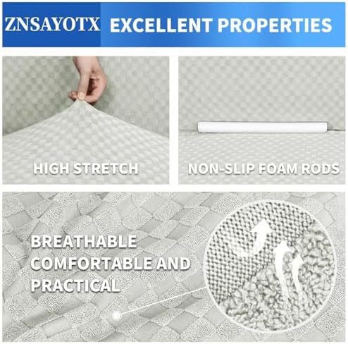 ZNSAYOTX 1 Piece Jacquard Couch Covers for 3 Cushion Couch Living Room High Stretch Sofa Cover Pets Dogs Friendly Anti Slip Thickened Slipcovers Furniture Protector (Large, Ivory) - Image 5