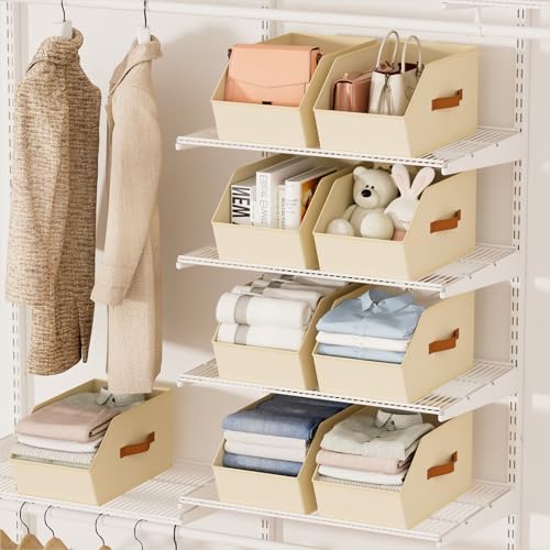 Homsorout Large Closet Storage Cubes - Closet Storage Bins with Dual Handles for Clothes, Towels, Toys, Shelf Organizer Bins for Bedroom, Nursery, Shelves, Small Spaces, Beige, 4 Pack - Image 4
