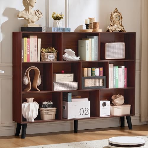 LEYAOYAO 10 Cube Bookshelf, Mid-Century Modern Book Shelf with Legs, Walnut by LEYAOYAO-Findtheshiningpointofyourideallife%EF%BC%81