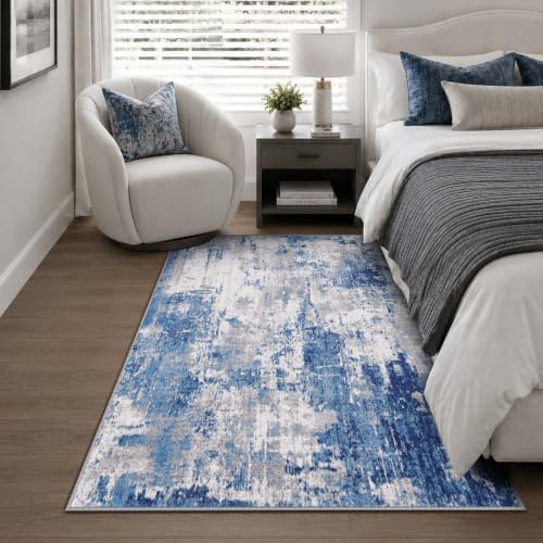 RELEANY Washable 3'x5' Abstract Area Rug for Living Room Blue Gray - Image 3