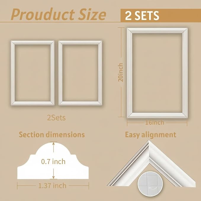 Peel and Stick Wall Molding Set, 2 Frames, 16 x 20 Inch | Two 16 x 20 in pre-cut frames add simple decorative detail to doors, cabinets, entryways, and small accent walls. - Image 2