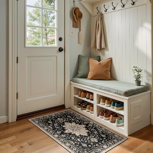 RELEANY Washable Area Rug, Small 2'x4', Black/Neutral by RELEANY