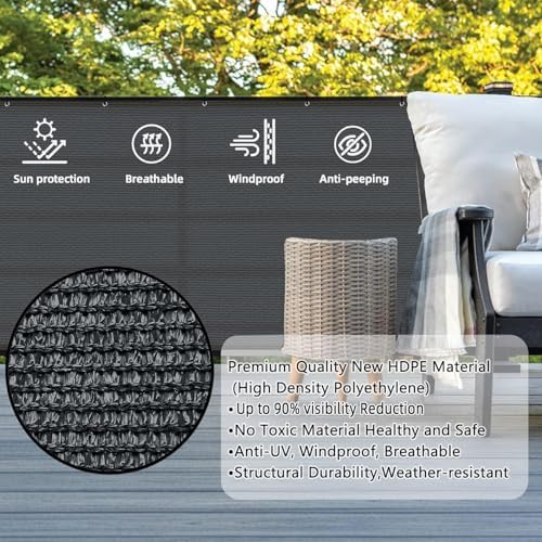 SUNLAX Custom Size 3.3'x17' Dark Grey Balcony Privacy Screen 90% UV Block - Image 2