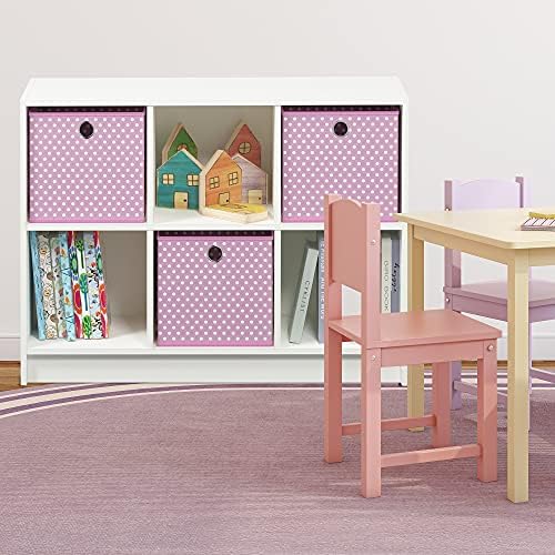 Furinno BASIC Book Shelf, 6-Cube Bookshelf with Open Shelf, 3 x 2 Bookcase with Storage Bins, Closed Back, Horizontal, 11.9 x 31.6 x 23.6, for Living Room, Bedroom, Home Office, White/Pink - Image 4