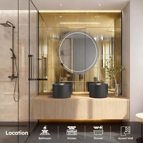 Diflart Peel and Stick Mirror Backsplash Tile, Gold, 11.8 x 11.8 Inch, Beveled Mirror Strip Tile for Kitchen Bathroom Bar Accent Wall, Pack of 5 Sheets - Image 2
