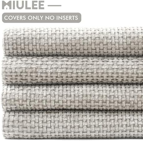 MIULEE Soft Decorative Chenille Pillow Covers Light Gray 20x20 Pack of 4 - Image 6