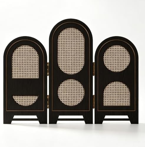 3-Panel Set of Arched Rattan Flat Printed Tabletop Folding Screen by YOOSART