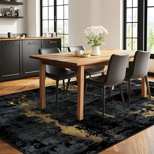 RELEANY Washable 6'x8' Abstract Area Rug for Living Room Black Gold - Image 4