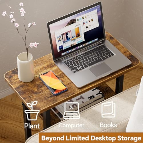 Simple Trending Narrow Side Table, 3-Tier End Table with Wide Storage Tabletop, Nightstand for Bedroom Living Room, Rustic Brown - Image 6