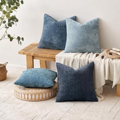 MIULEE Soft Decorative Chenille Euro Pillow Covers Blue Series 26x26 - Image 3