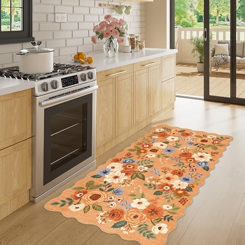 DUKINO 2x4 Rug for Entryway, Floral Washable Kitchen Rugs Non Slip, Orange - Image 3