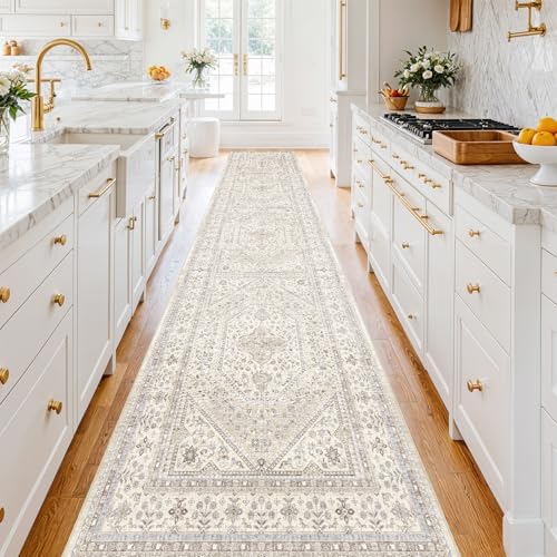 3x16 Washable Hallway Runner Rug - Non-Slip Vintage Kitchen Rugs Beige Gray by Puino