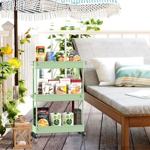 SPACEKEEPER Slim Rolling Storage Cart, 3 Tier Bathroom Cart Organizer,Green - Image 3