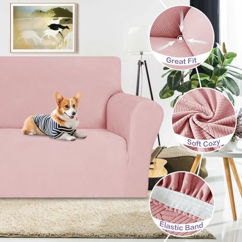 ZNSAYOTX Chair Cover with Arms (30"-47"), New Striped Sofa Chair Covers for Living Room, Dogs Pet Friendly Anti-Slip Chair Protector Spandex Armchair Slipcovers (Rose, Chair) - Image 4