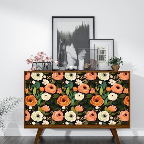 Danodoi Orange Green Vintage Floral Peel and Stick Wallpaper 17.5" x 118" | Waterproof Vinyl Self Adhesive Removable Renter Friendly Floral Contact Paper - Image 2