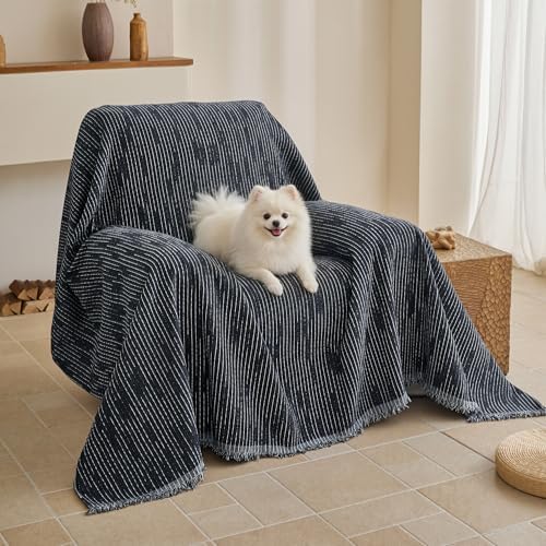 MYSKY HOME Oversized Armchair Couch Cover for 1 Cushion Couch, Washable Sofa Protector, Chair Couch Covers Sofa Covers Sofa Throws Sofa Slipcovers Futon Cover for Pet, Kid, 71"X91", Navy by MYSKYHOME
