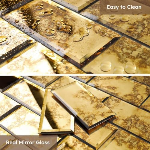 Diflart Peel and Stick Mirror Subway Tiles, Gold Antique, 3x6 Inch, 5 Sq.ft - Image 5