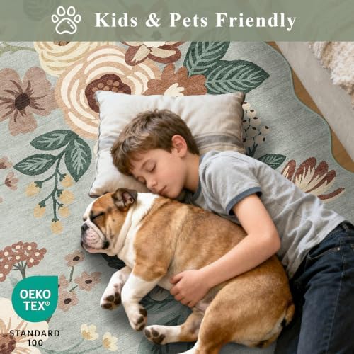 DUKINO 2x3 Rug for Entryway, Floral Door Mat Washable Rug, Sage Green - Image 4