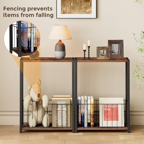 Homleke Narrow Side Tables Set of 2 with Magazine Holder, Skinny End Tables - Image 4