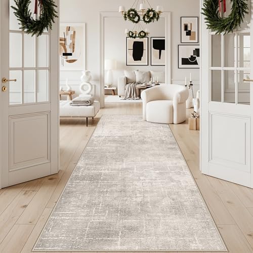 Hallway 4x10 Washable Runner Rug:Stain Resistant Abstract Rug for Kitchen Entryway Farmhouse Soft Carpet for Bathroom Bedroom Thin Laudry Living Room Floor Mat with Non Slip Backing(4x10,Beige/Cream) - Image 6