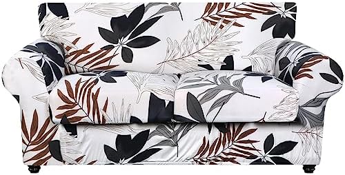 SearchI Stretch Sofa Cover Printed Couch Cover, Floral Pattern 3 Pieces Loveseat Slipcover with 2 Separate Cushion Cover, Washable Furniture Protector for Living Room(Loveseat, Maple Leaf Pattern) by SearchI