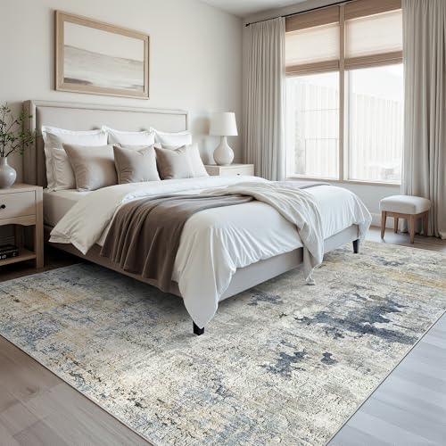 Soalmost Abstract Rug 8x10 Large Living Room Area Rugs Washable Blue/Yellow - Image 4