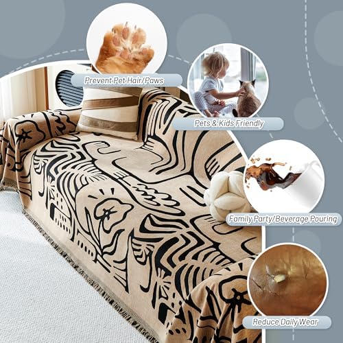 MYSKY HOME Couch Cover for Dogs, Washable Couch Covers, Sofa Covers for Sectional Sofa, Couch Cover 2 Cushion Sofa Dogs Furniture Protector, Chenille Sofa Covers for Pets, 71"x118", Abstract Coffee - Image 4